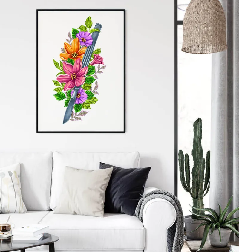 Codex Anatomicus Heart Anatomy^Scalpel with flowers - White