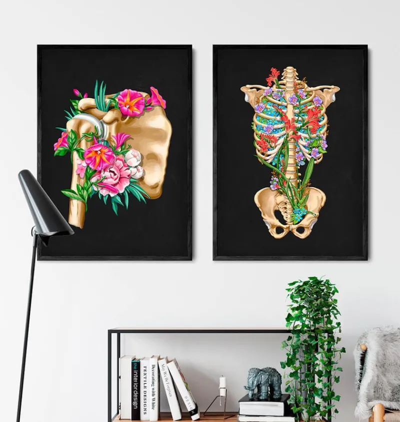Codex Anatomicus Skull & Skeleton^Shoulder anatomy - Floral - Black