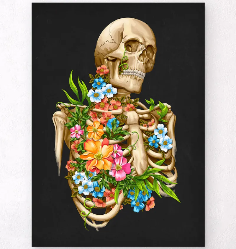 Codex Anatomicus Skull & Skeleton^Skeleton anatomy - Floral - Black