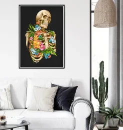 Codex Anatomicus Skull & Skeleton^Skeleton anatomy - Floral - Black