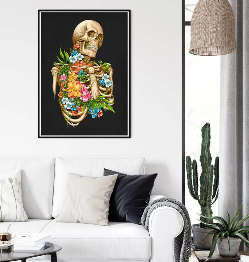 Codex Anatomicus Skull & Skeleton^Skeleton anatomy - Floral - Black