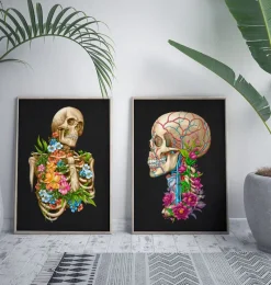 Codex Anatomicus Skull & Skeleton^Skeleton anatomy - Floral - Black
