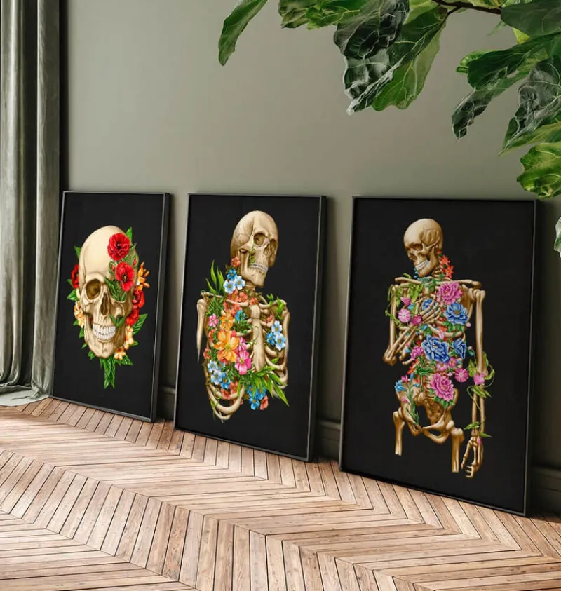 Codex Anatomicus Skull & Skeleton^Skeleton anatomy II - Floral - Black