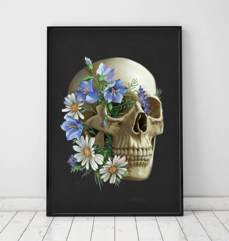 Codex Anatomicus Skull & Skeleton^Skull anatomy - Floral - Black