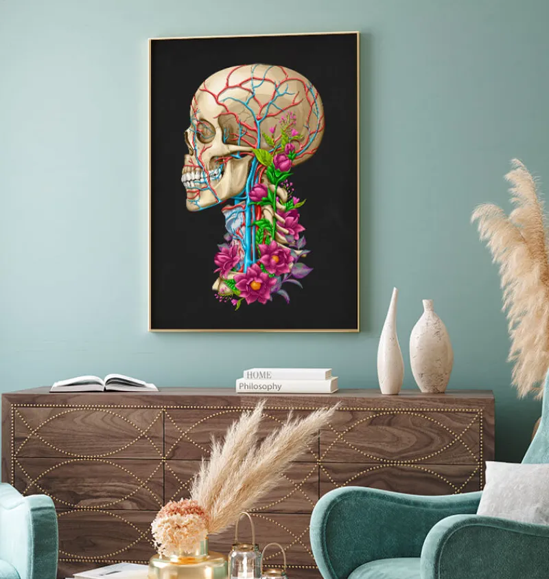 Codex Anatomicus Skull & Skeleton^Skull anatomy II - Floral - Black