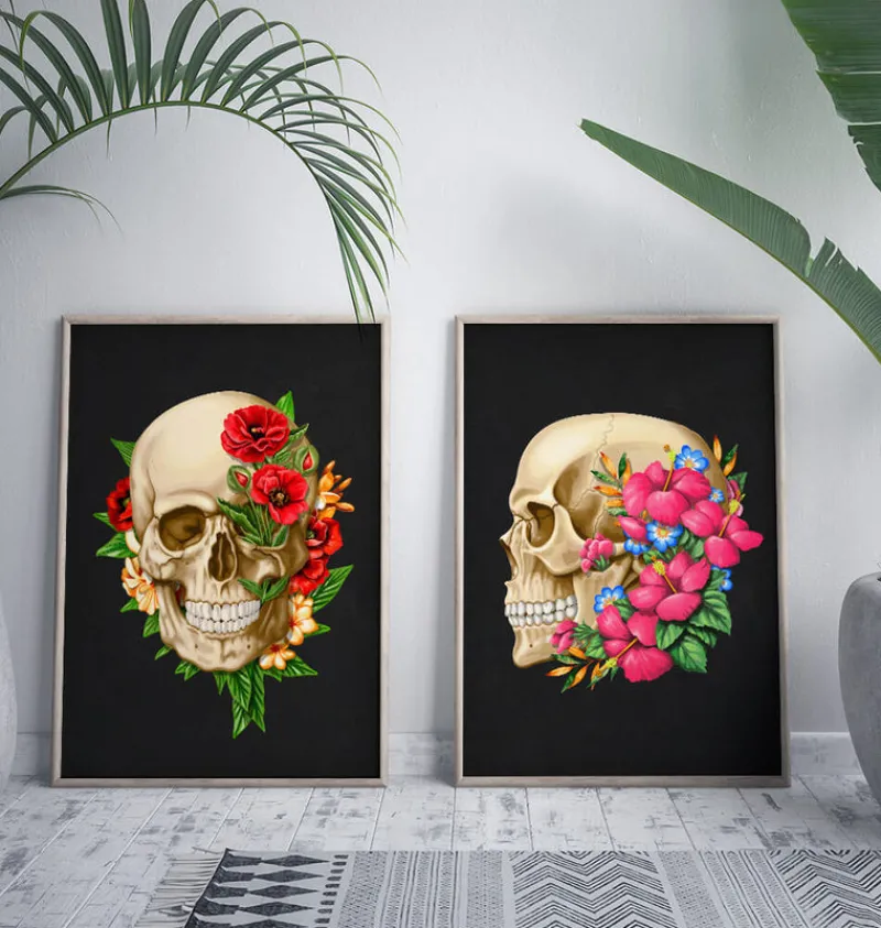 Codex Anatomicus Skull & Skeleton^Skull anatomy III - Floral - Black