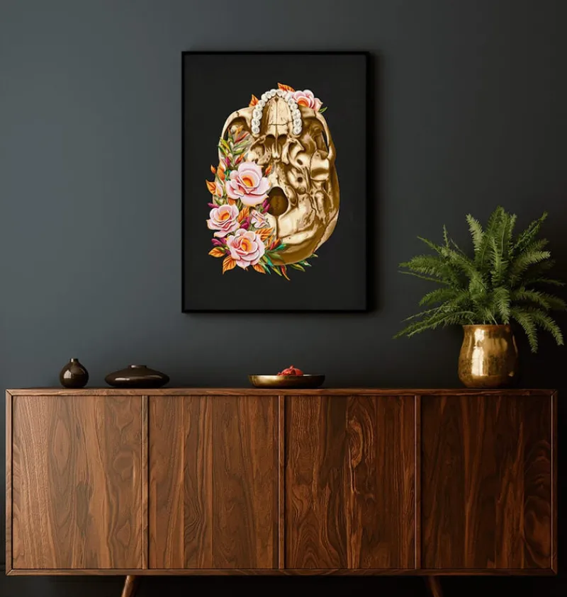 Codex Anatomicus Skull & Skeleton^Skull anatomy V - Floral - Black