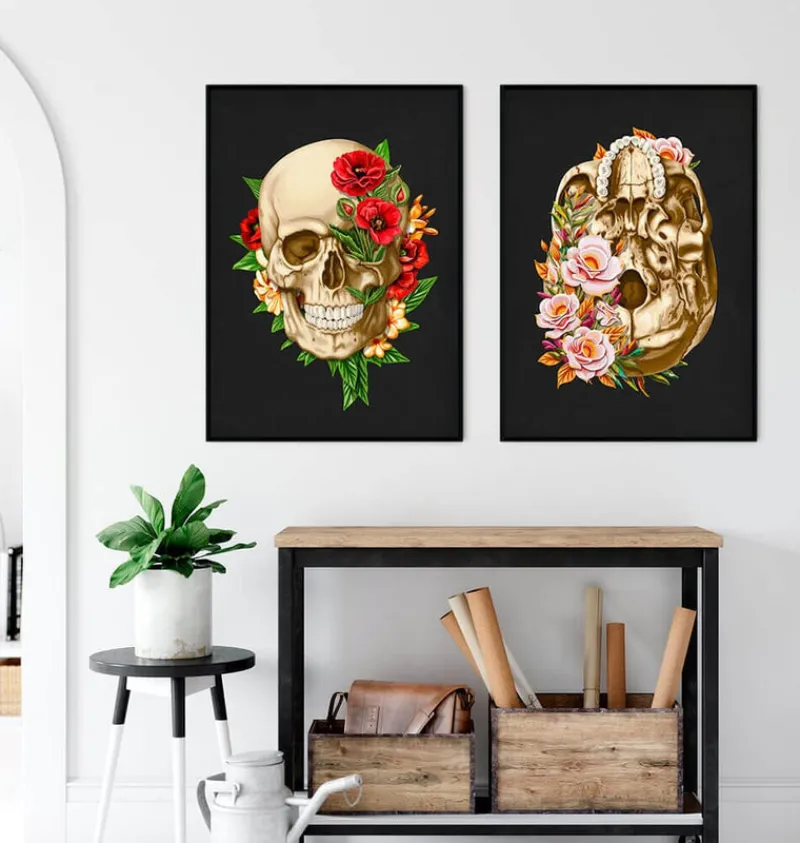 Codex Anatomicus Skull & Skeleton^Skull anatomy V - Floral - Black