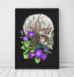Codex Anatomicus Skull & Skeleton^Skull with flowers - Black