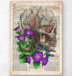 Codex Anatomicus Skull & Skeleton^Skull with flowers - Old dictionary page