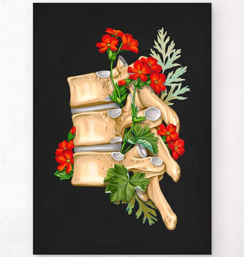Codex Anatomicus Skull & Skeleton^Spine anatomy II - Floral - Black