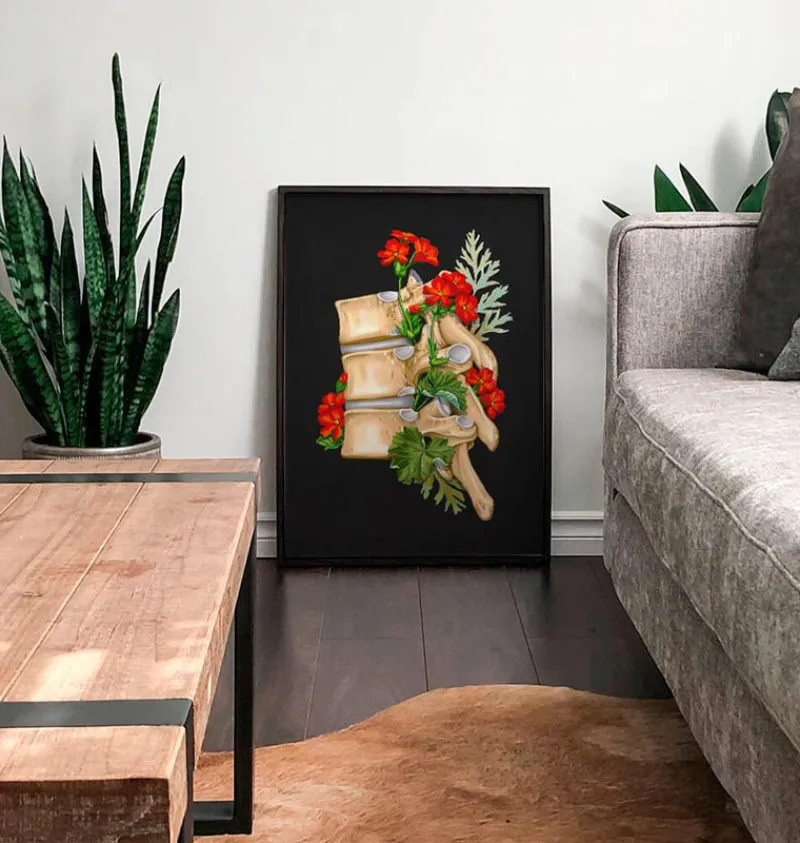Codex Anatomicus Skull & Skeleton^Spine anatomy II - Floral - Black