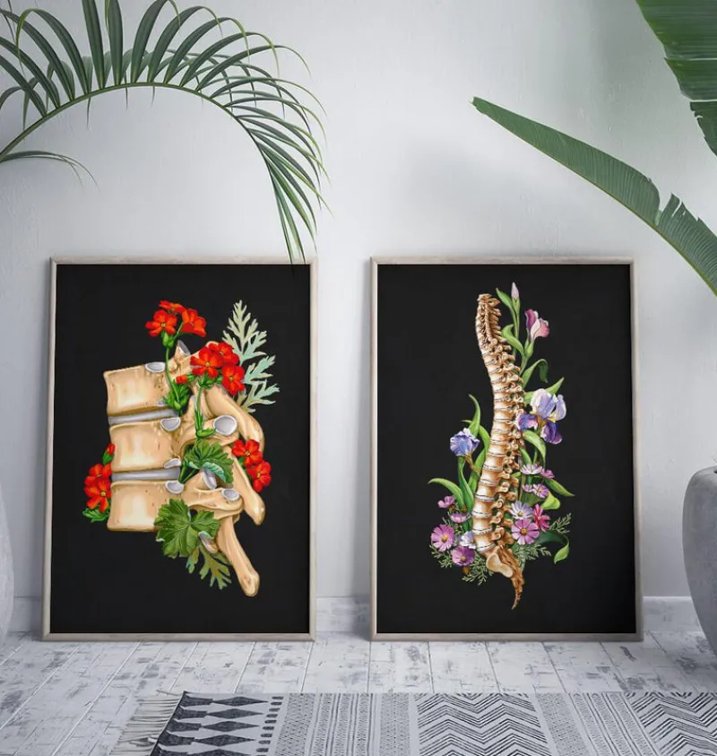Codex Anatomicus Skull & Skeleton^Spine anatomy II - Floral - Black
