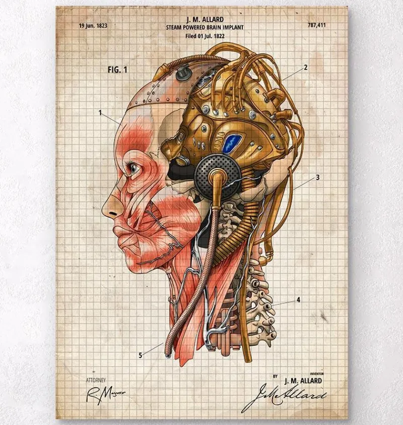 Codex Anatomicus Head & Face^Steampunk brain implant blueprint II