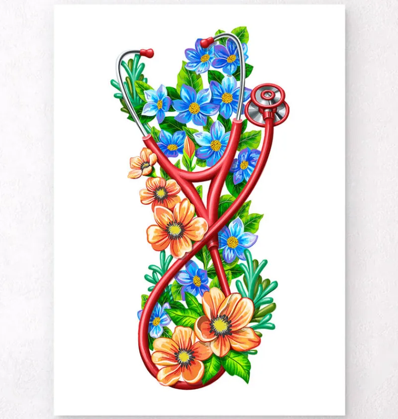 Codex Anatomicus Heart Anatomy^Stethoscope with flowers - White