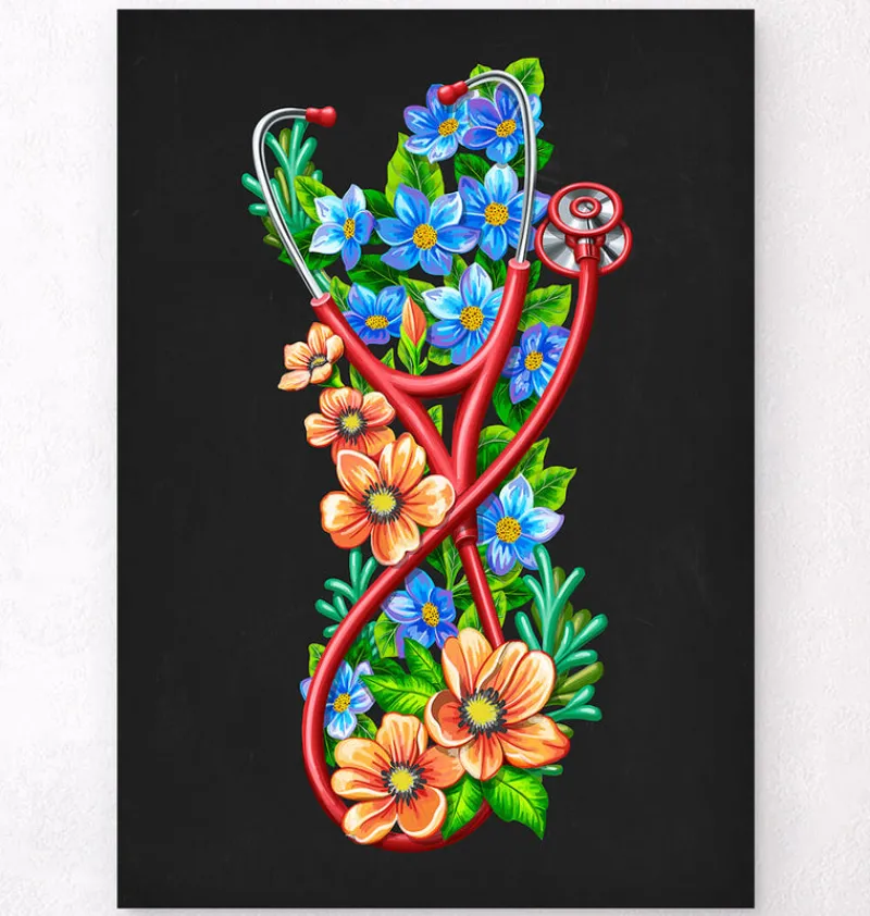 Codex Anatomicus Heart Anatomy^Stethoscope with flowers - Black
