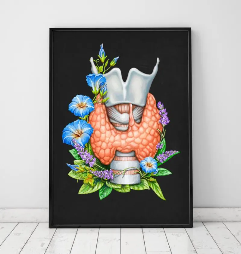 Codex Anatomicus Various Organs^Thyroid anatomy art - Floral - Black