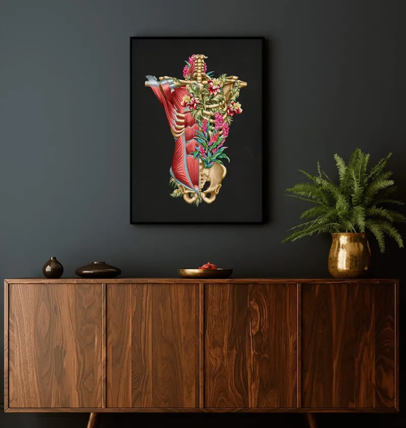 Codex Anatomicus Full Body Anatomy^Torso muscles & bones - Floral - Black