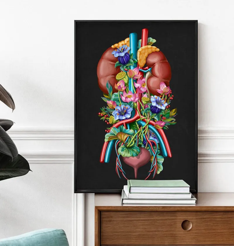 Codex Anatomicus Kidney & Liver^Urinary system - Floral - Black
